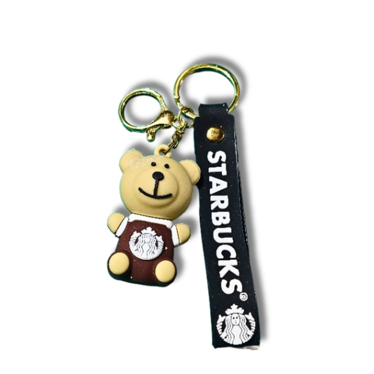 Cute Coffee Bear Keychain with Black Coffee-Themed Strap