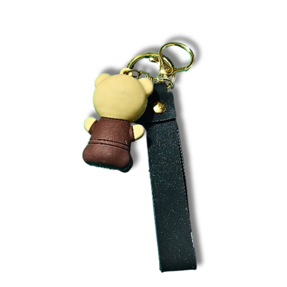 Cute Coffee Bear Keychain with Black Coffee-Themed Strap