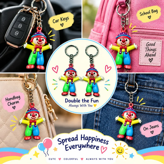 Cute Colorful Clown Character Keychain Set of 2 – Matching Keyrings for Bags, Backpacks & Keys