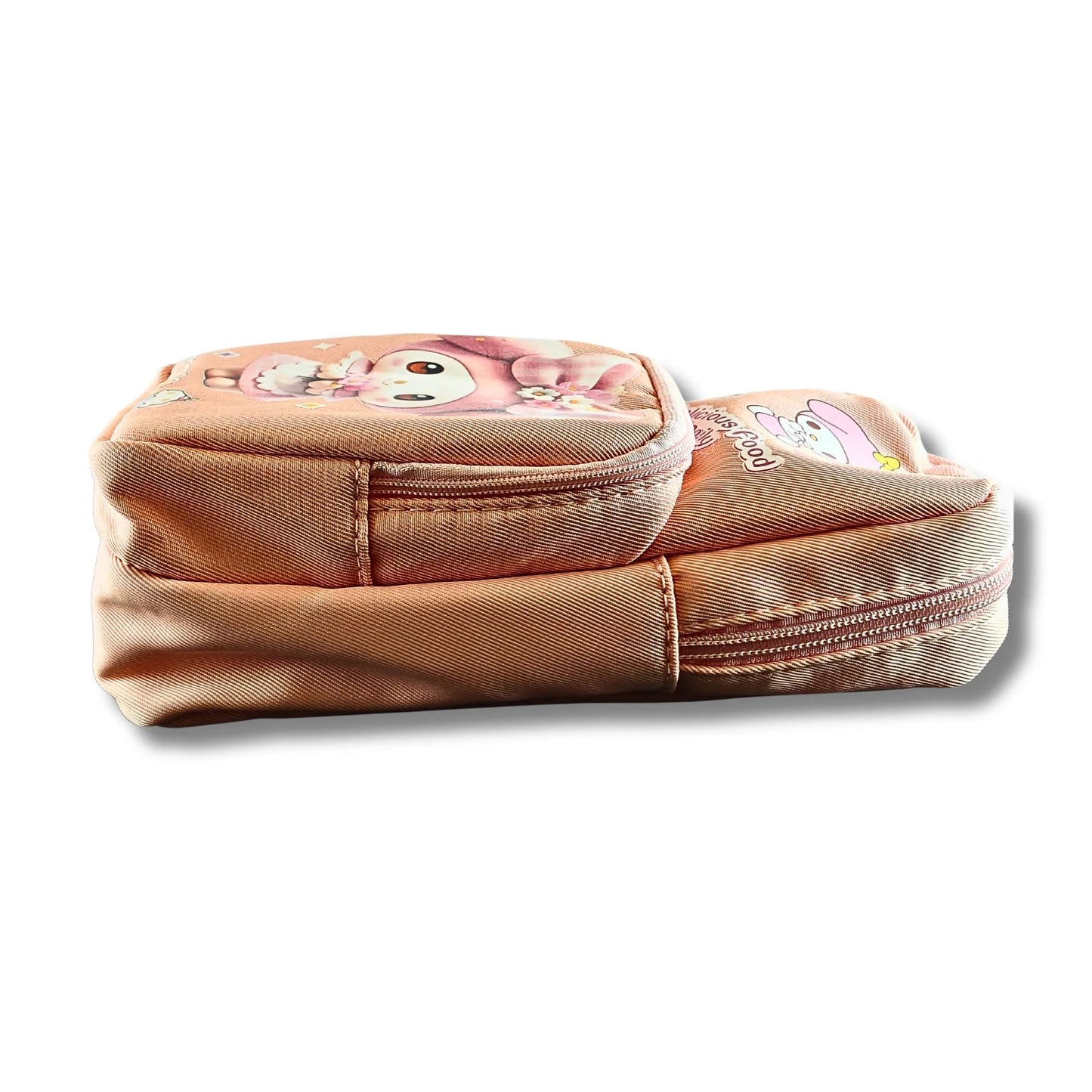 Pink and beige pencil case with cartoon character