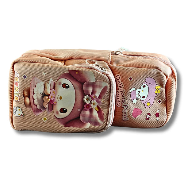 Cute Cookie Pink Pencil Pouch for Girls | Multi Pocket Cartoon Stationery Organizer