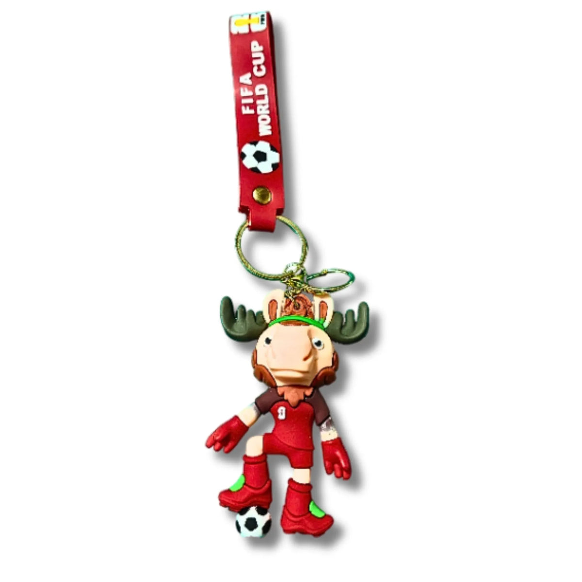 Cute Moose Football Player Keychain with World Cup Style Strap