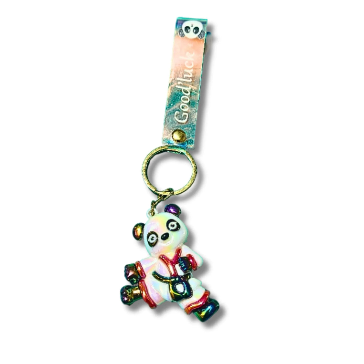 Cute Panda Karate Character Keychain with Good Luck Strap