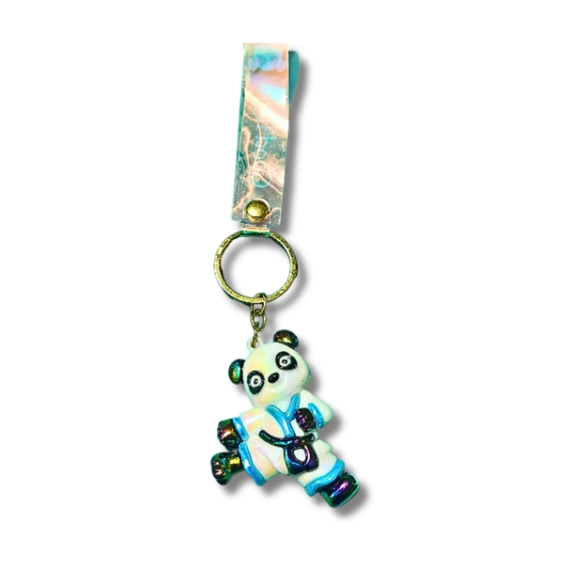 Cute Panda Karate Character Keychain with Good Luck Strap