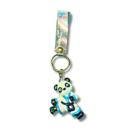 Cute Panda Karate Character Keychain with Good Luck Strap