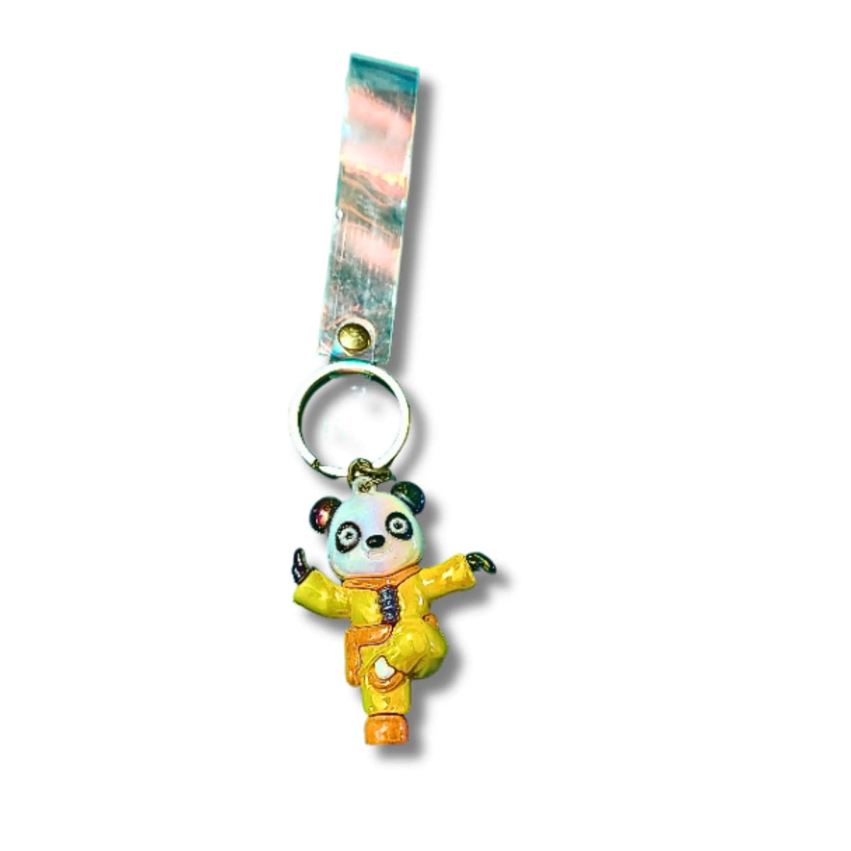 Cute Panda Martial Arts Character Keychain with Colorful Wrist Strap