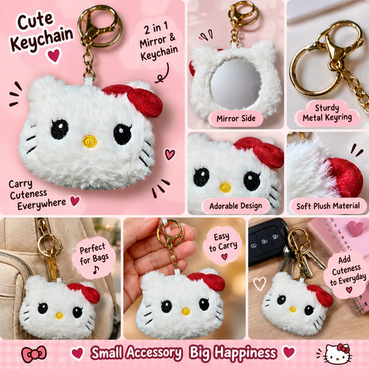 Cute Plush Cat Mirror Keychain | 2-in-1 Bag Accessory