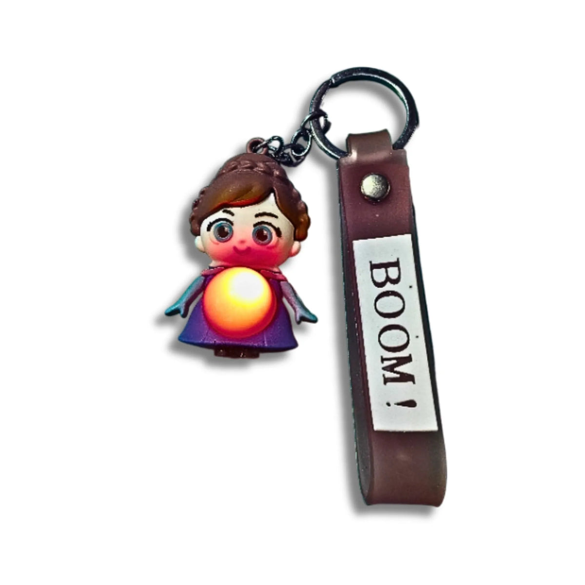 Cute Princess Character Keychain with Brown Strap | Doll Keyring