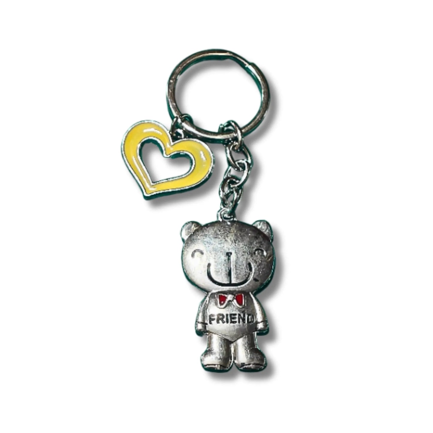 Cute Teddy Bear “FRIEND” Keychain with Heart Charm