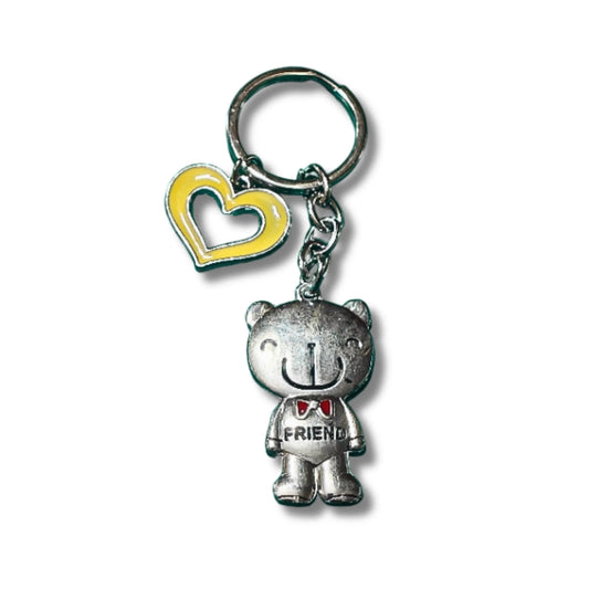 Cute Teddy Bear “FRIEND” Keychain with Heart Charm
