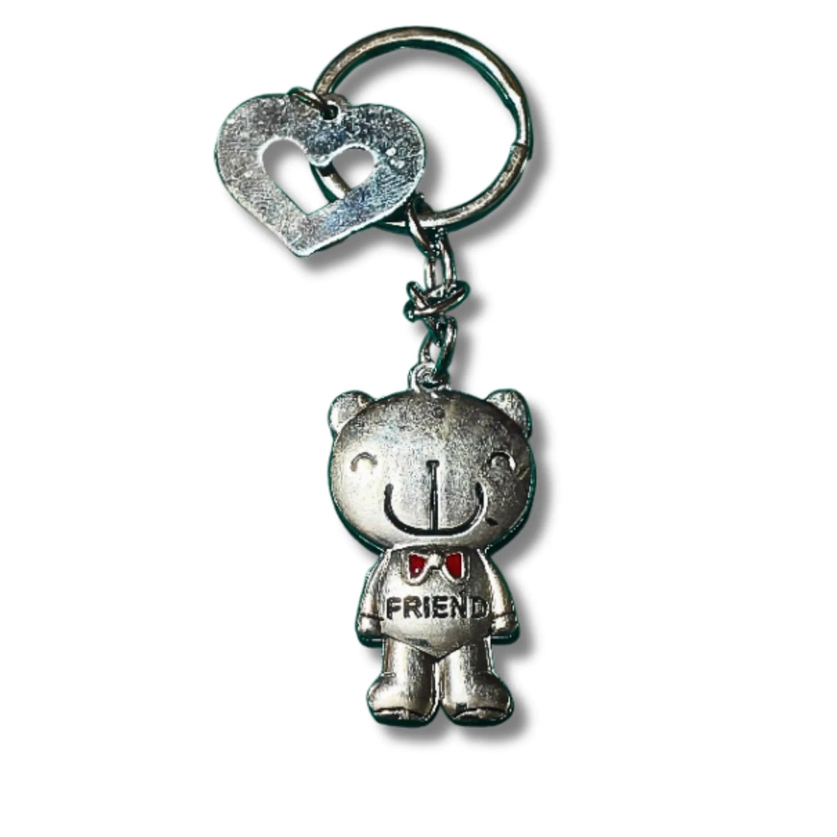 Cute Teddy Bear “FRIEND” Keychain with Heart Charm
