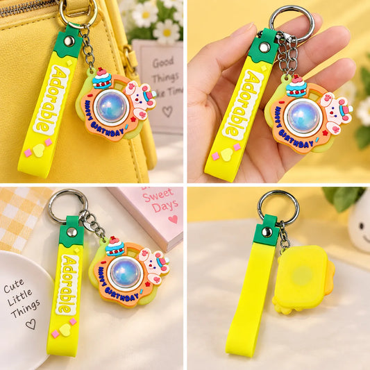 Cute UFO Birthday Bag Charm Keychain with Wrist Strap