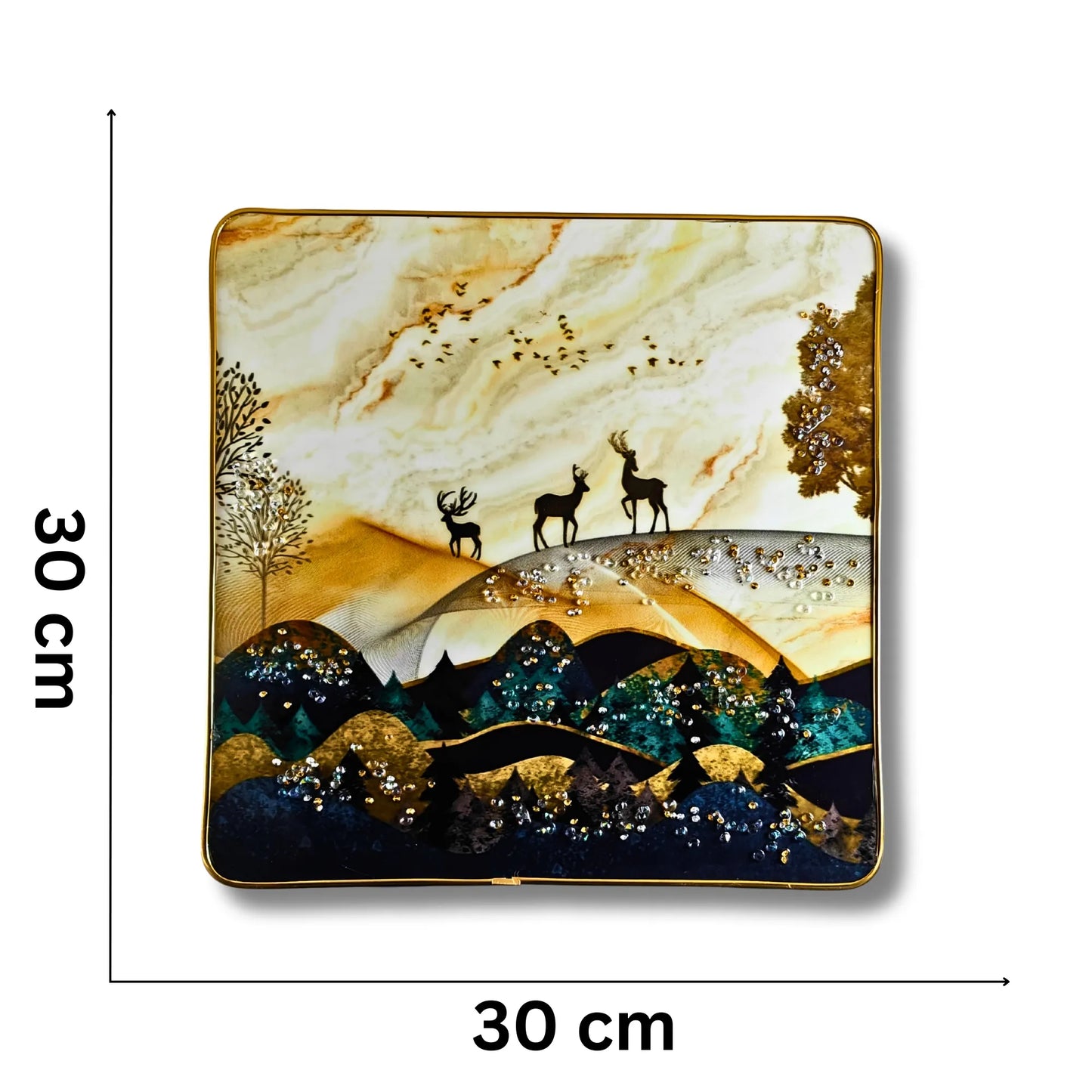 Set of 2 Abstract Golden Deer Wall Art - Premium 3D Crystal & Glitter Scenery for Modern Home Decor