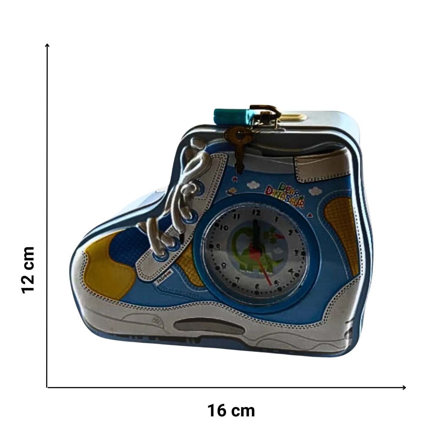 Dinosaur Shoe Shape Piggy Bank for Kids – Metal Coin Bank with Lock & Key