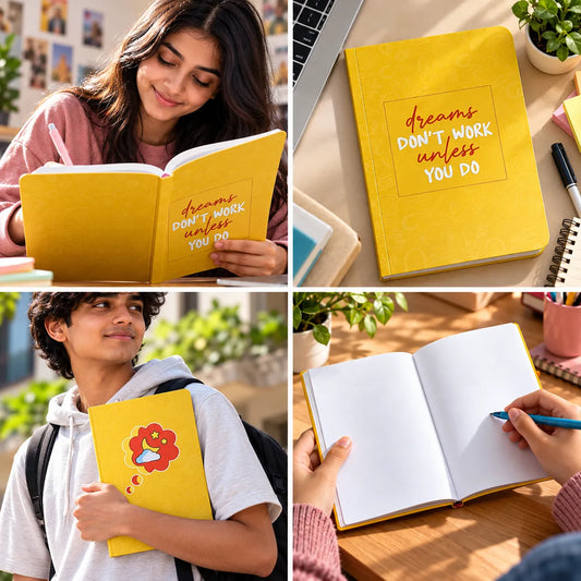 Dreams Don’t Work Motivational Yellow Unruled Diary – 21 × 15 cm