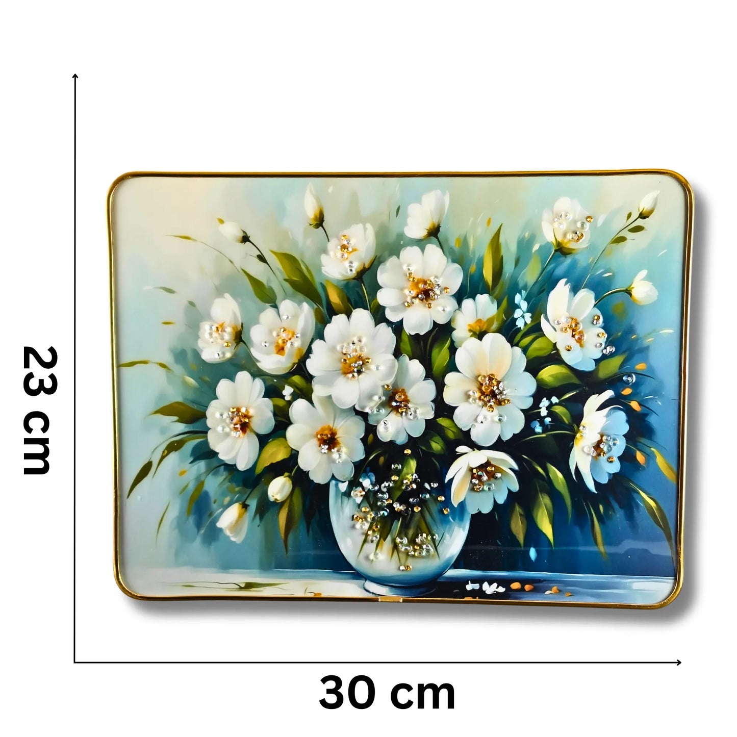 3D Floral Wall Art Set (2 Panels) – Luxury White Flower Crystal Wall Decor for Living Room, Bedroom & Office