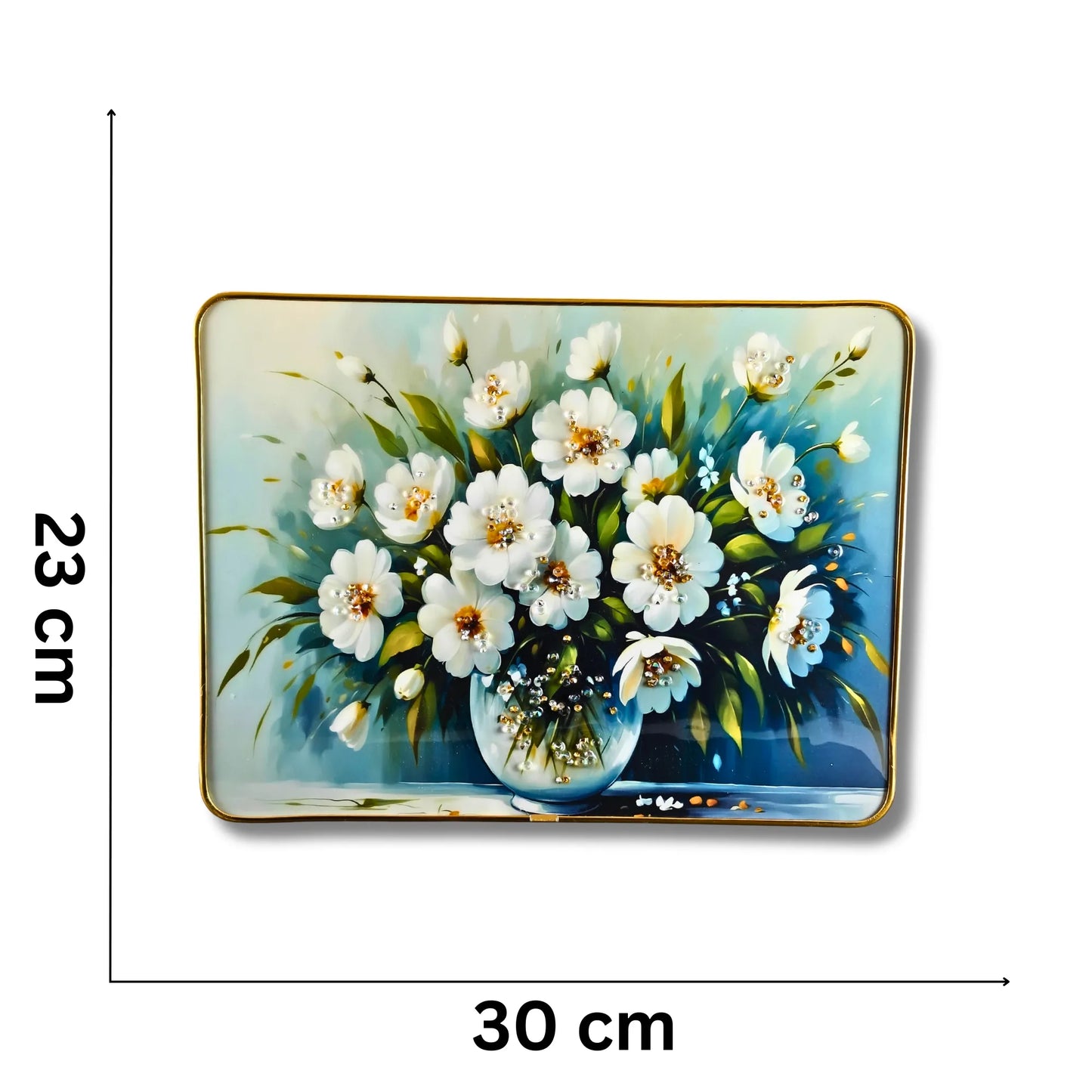 3D Floral Wall Art Set (2 Panels) – Luxury White Flower Crystal Wall Decor for Living Room, Bedroom & Office