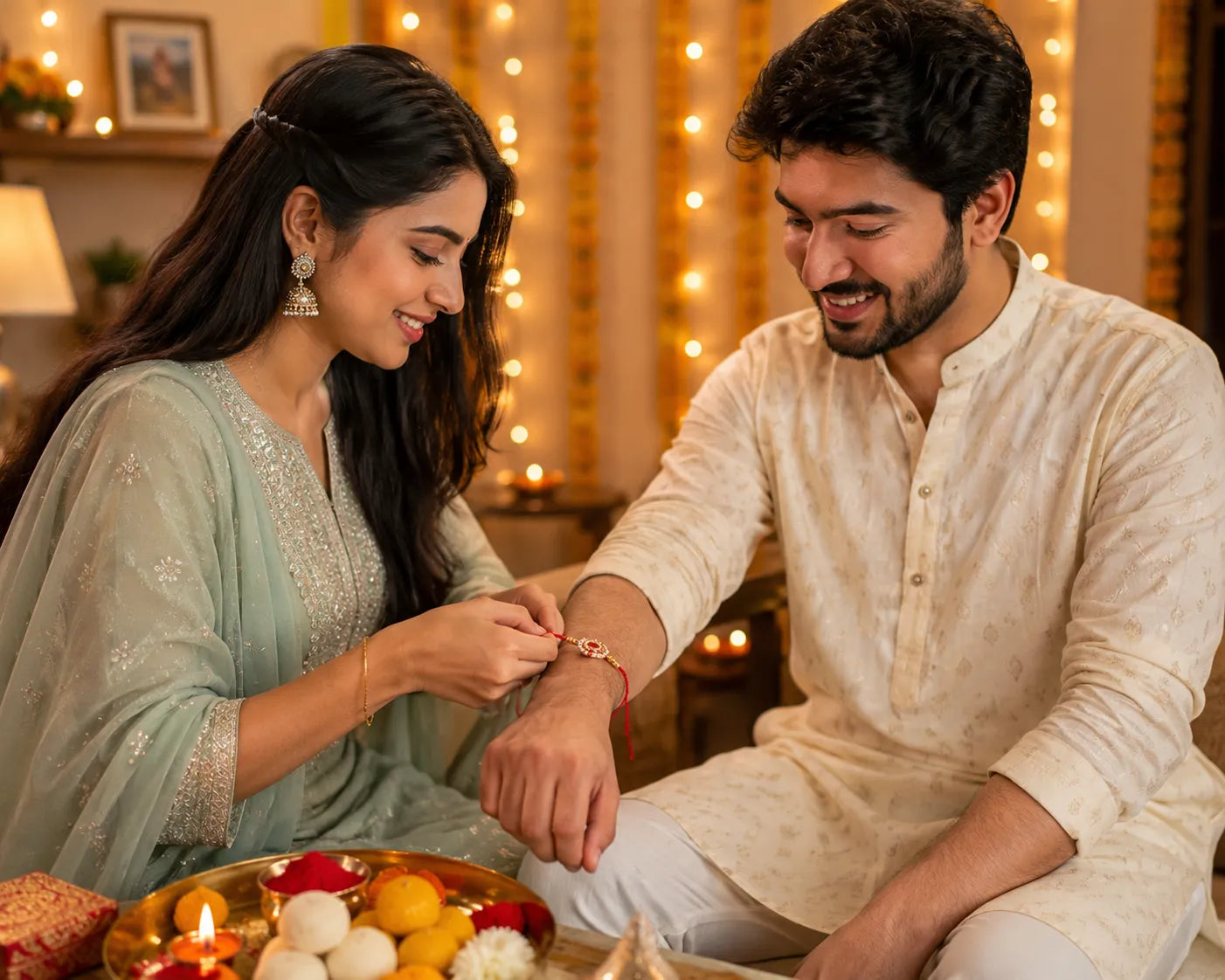 Elegant Red & Gold Rakhi
