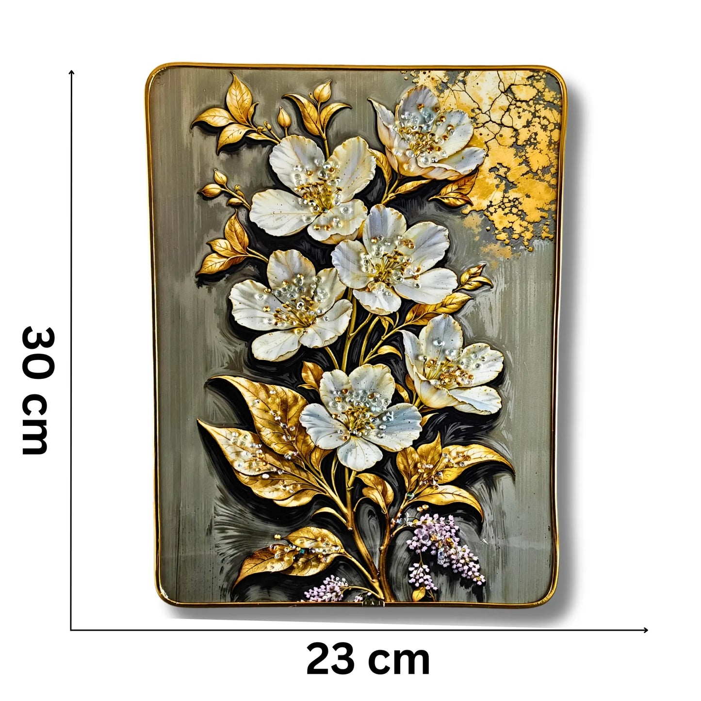 3D Floral Wall Art Set (2 Panels) – Luxury White Flower Crystal Wall Decor for Living Room, Bedroom & Office