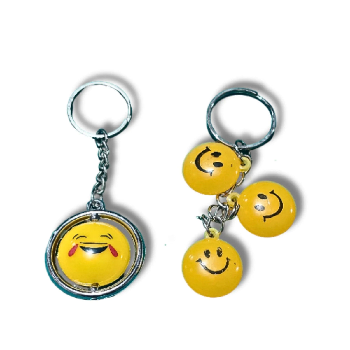 Emoji Smiley Keychain Set of 2 – Fun Yellow Emoji Keyrings for Keys, Bags & Backpacks