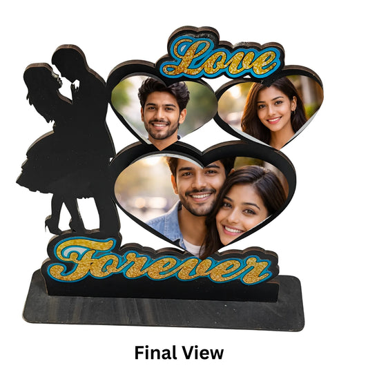 Forever Love Personalized Couple Photo Frame- Wooden Tabletop Romantic Gift for Couple, Anniversary, Wedding