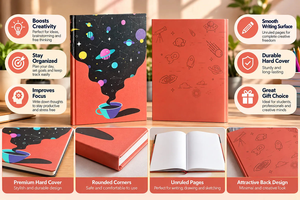 Galaxy Coffee Art Hardbound Unruled Journal Diary – 22 × 15 cm