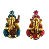 Musical Ganesha Idol Figurine Set | Golden Yellow with Turquoise and Pink, Playing Instruments, 12x8 cm, 2 Pieces