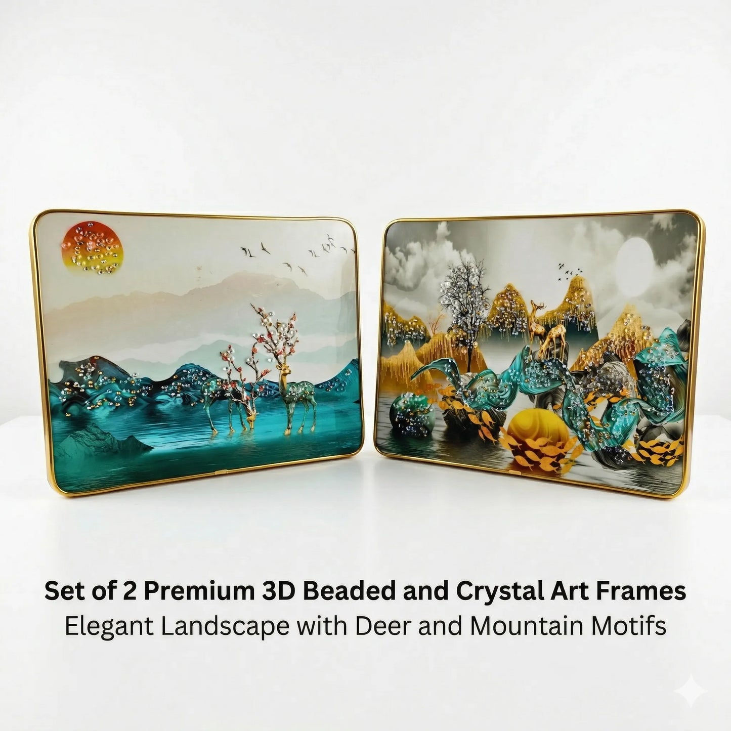 3D Beaded and Crystal Art Frames | Set of 2 Premium Wall Hanging