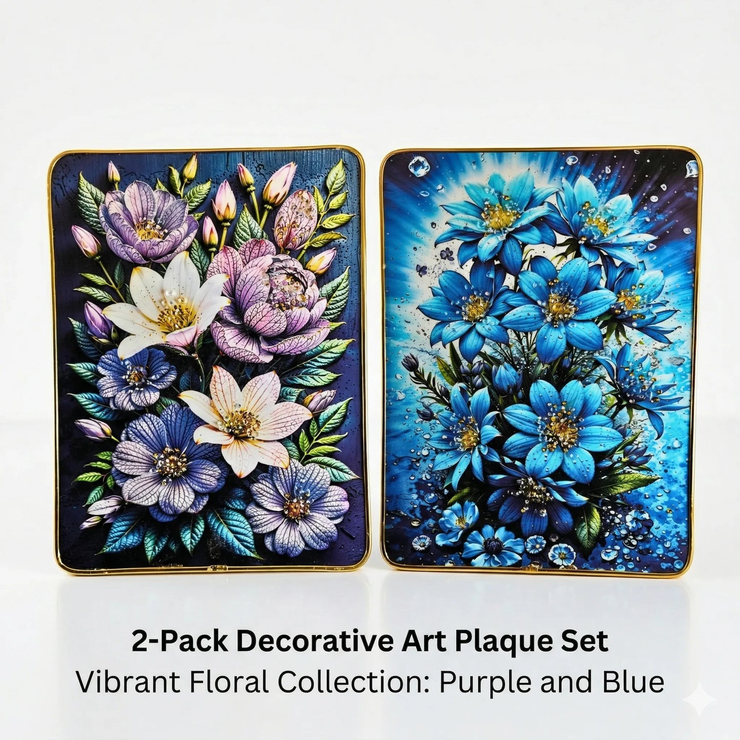 2-Pack Decorative Art Plaque Set | Vibrant Floral Collection