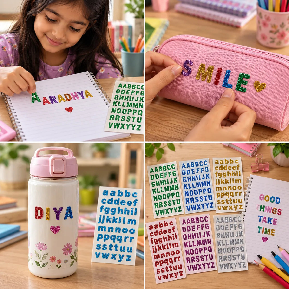 Glitter Alphabet Stickers A-Z Uppercase & Lowercase | Kids Craft Stickers