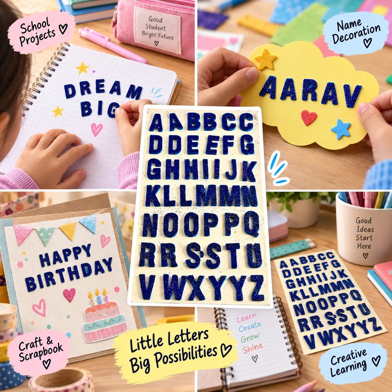 Glitter Alphabet Stickers A-Z | Colourful Letter Stickers