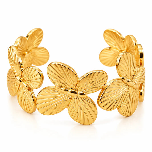 Saadhya Artis Gold-Tone Floral Butterfly Cuff Bracelet for Women – 6 cm Diameter