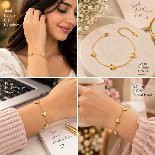 Saadhya Artis Gold-Tone Heart Bracelet for Women – Minimal Heart Charm Adjustable Chain Bracelet