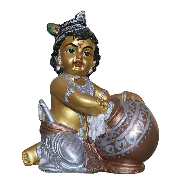 Golden Makhan Chor Krishna Idol | Decorative Spiritual Showpiece for Home Temple, Office & Gifting