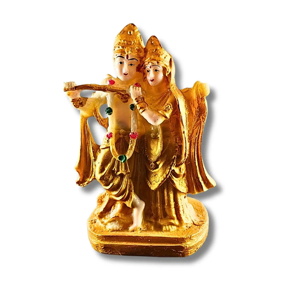 Golden Radha Krishan Vihar Idol – Polyresin Decorative Murti | Saadhya Decors