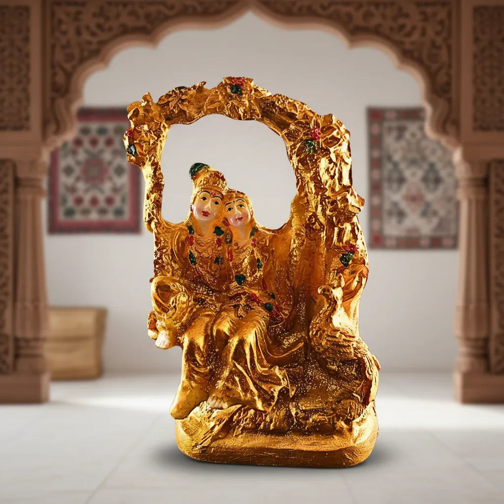 Golden Radha Krishna on Jhula Idol – Saadhya Decors