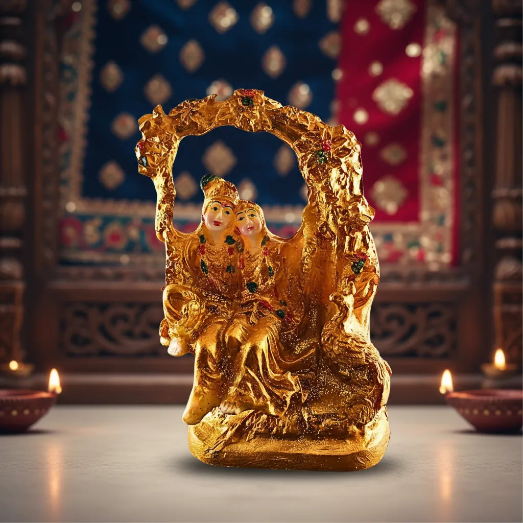 Golden Radha Krishna on Jhula Idol – Saadhya Decors