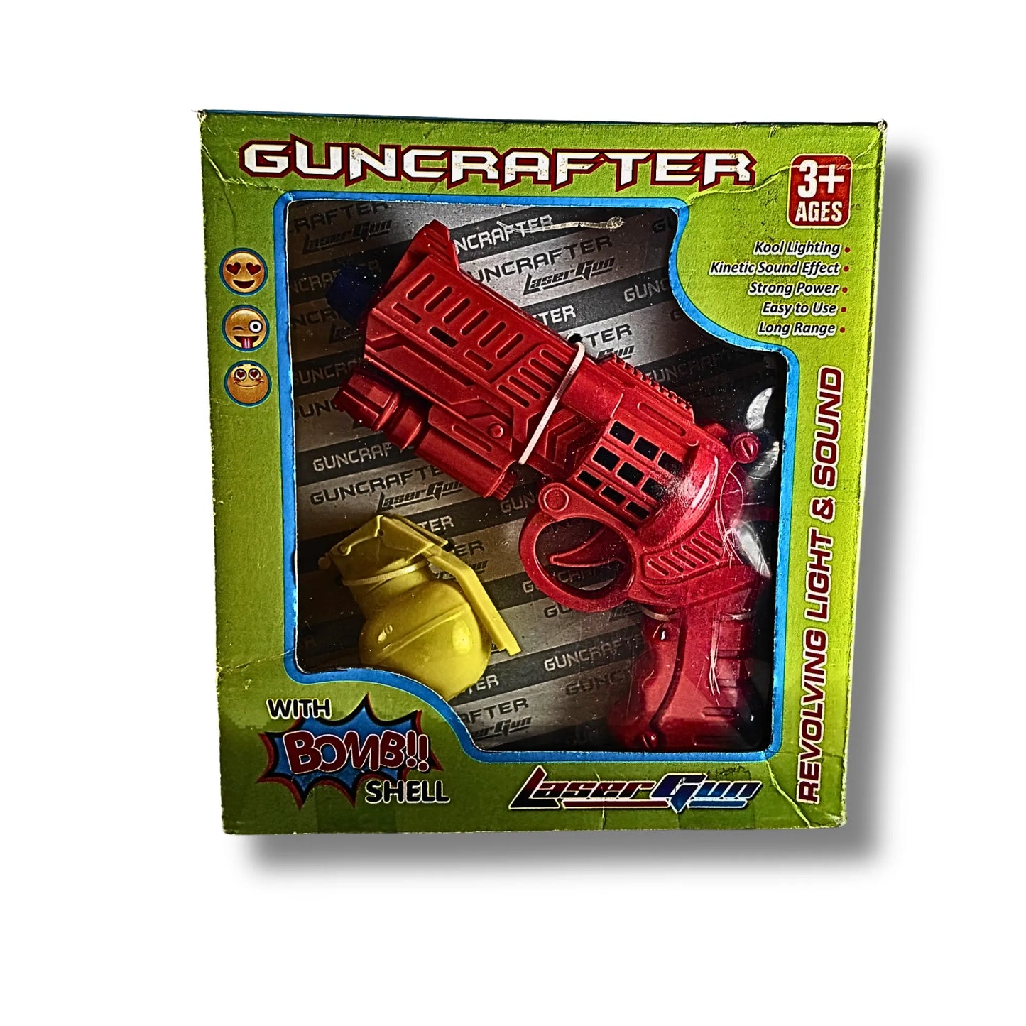Guncrafter Laser Gun Toy with Light, Sound & Bomb Shell | Battery Operated Toy Gun for Kids | Revolving Light & Sound Action Toy (3+ Years)