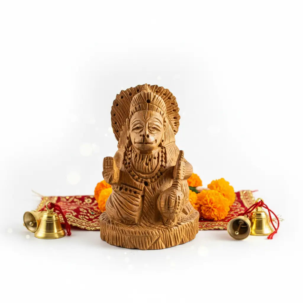 Handcrafted Wooden Lord Hanuman Idol – Saadhya Decors