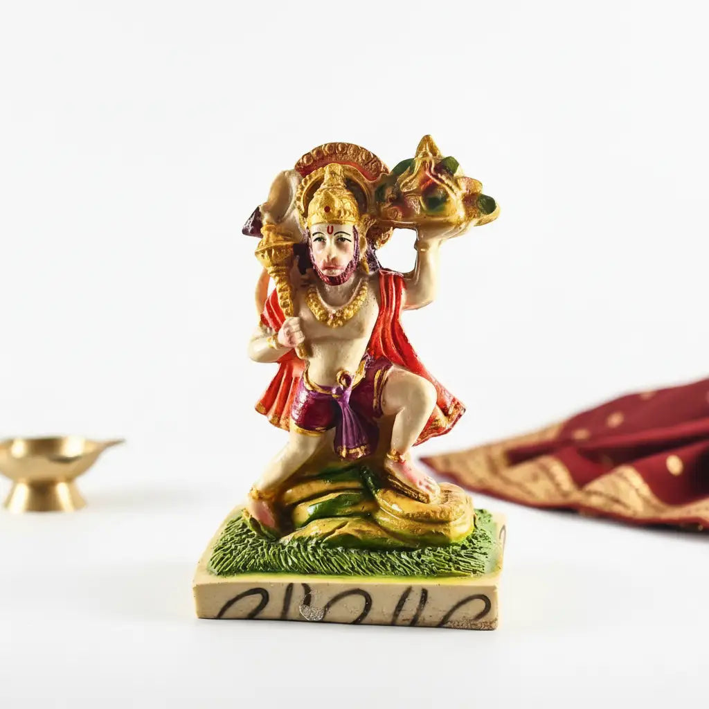 Hanuman Ji with Sanjeevani Mountain Polyresin Idol (16 cm)- Saadhya Decors