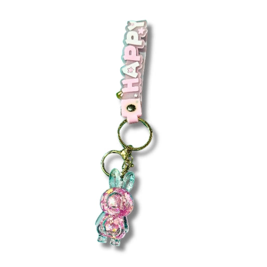 Happy Glitter Bunny Charm Keychain