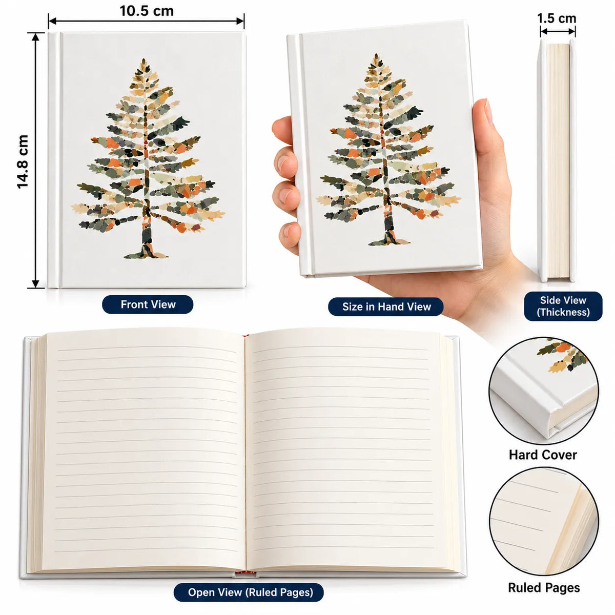 Hardcover Tree Diary – 192 Pages, Ruled Pages, Premium Tree Design