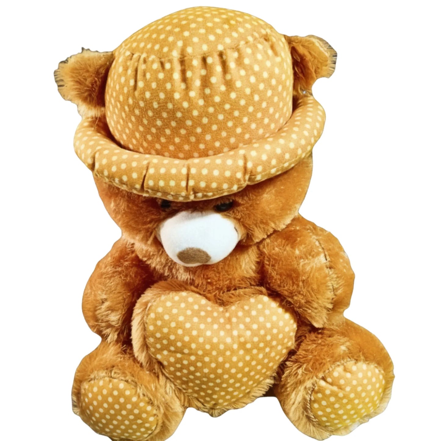 Honey Dot Teddy Bear with Polka Dot Hat & Heart Cushion | Soft Plush Teddy Bear Gift for Kids, Girls & Loved Ones