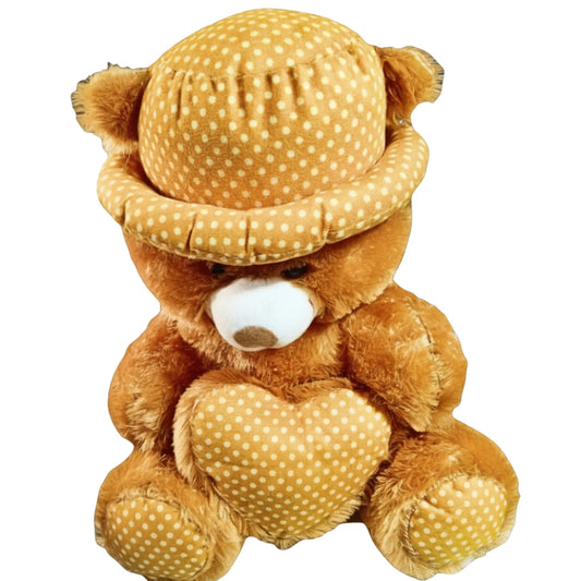 Honey Dot Teddy Bear with Polka Dot Hat & Heart Cushion | Soft Plush Teddy Bear Gift for Kids, Girls & Loved Ones