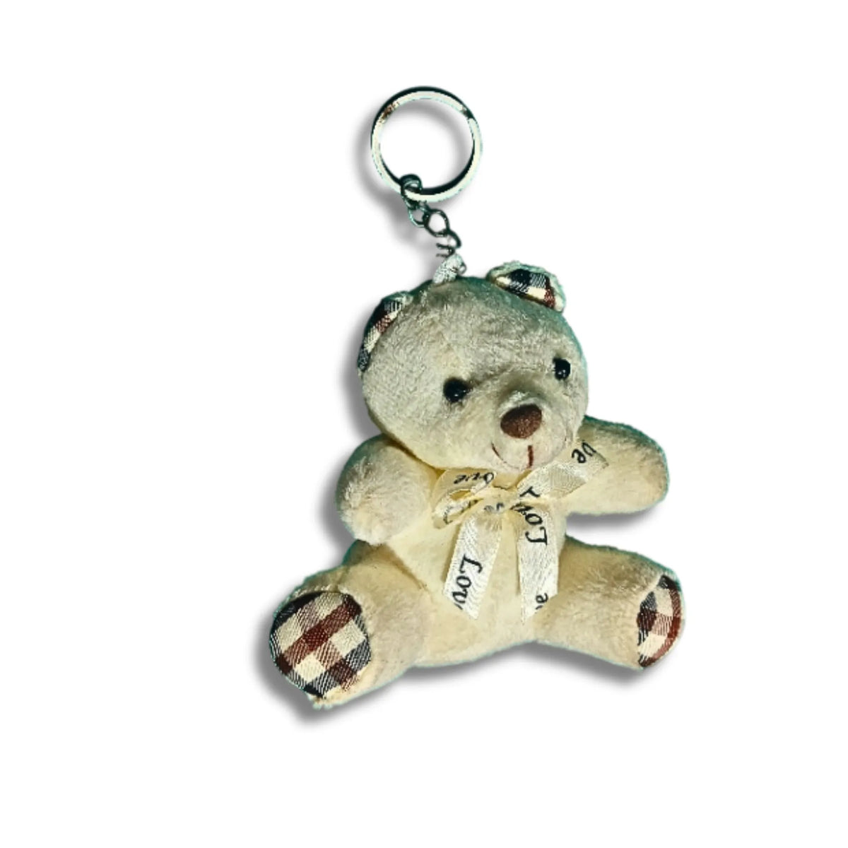 HoneyHug Plaid Teddy Plush Keychain with Love Bow