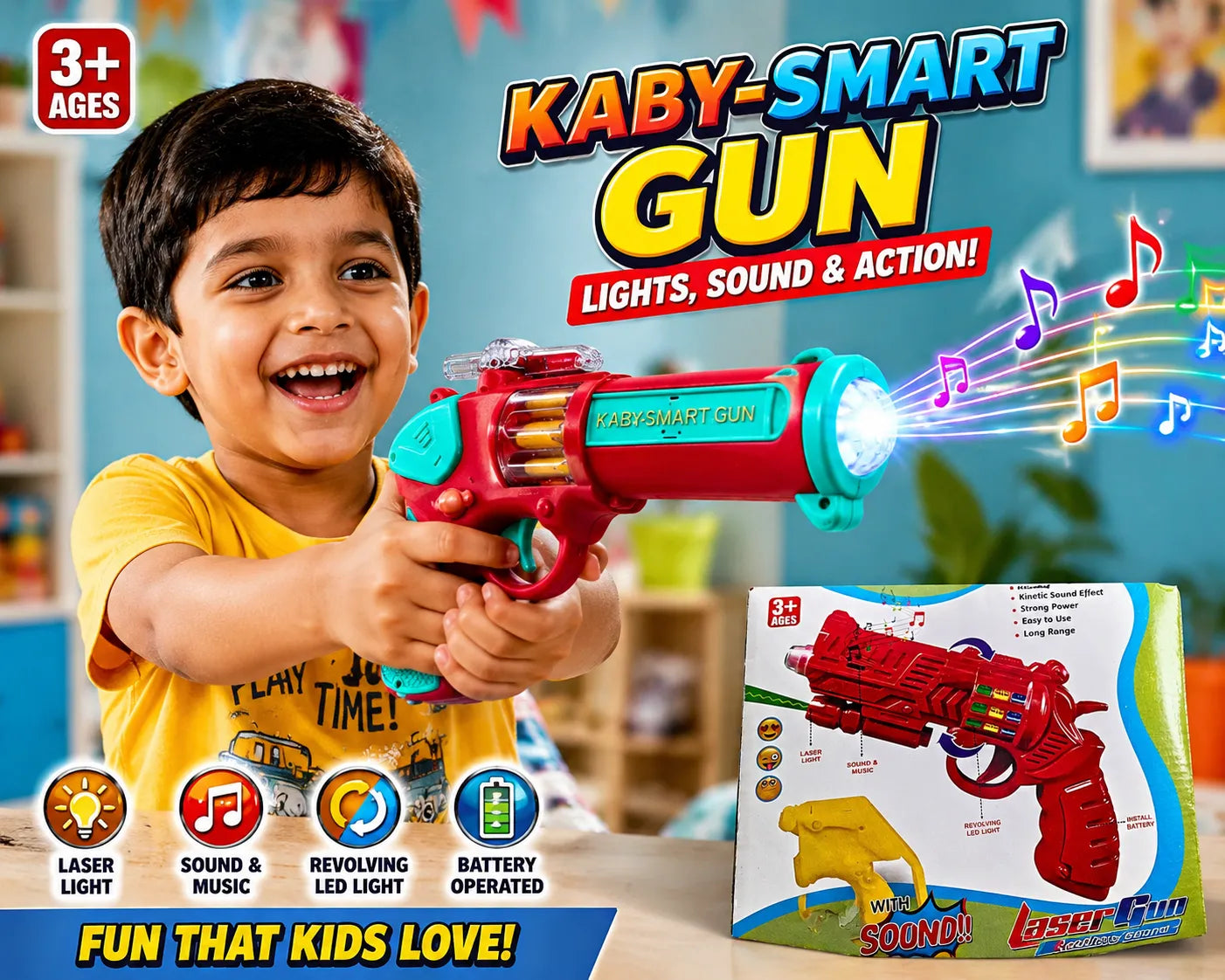 Kaby Smart Gun Toy with Light & Sound for Kids | Battery Operated Toy Gun