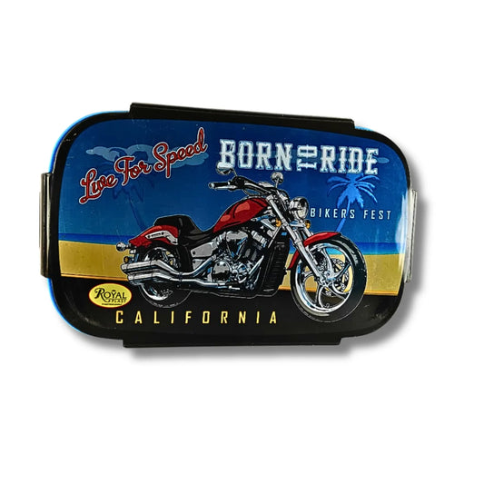 Kids Bike Theme Lunch Box with Spoon & Fork | Motorcycle Printed School Tiffin Box for Boys | Leak Resistant Lunch Box with Snack Container | Blue & Black Bento Lunch Box