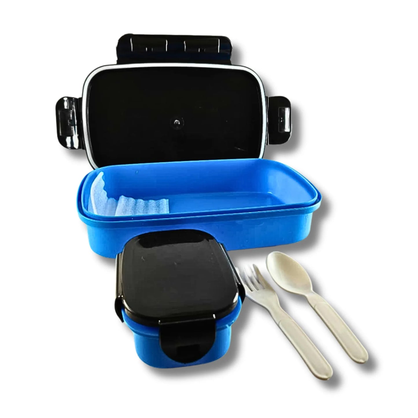 Kids Bike Theme Lunch Box with Spoon & Fork | Motorcycle Printed School Tiffin Box for Boys | Leak Resistant Lunch Box with Snack Container | Blue & Black Bento Lunch Box