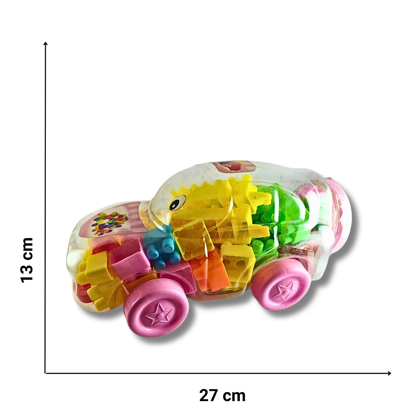 Kids Building Blocks Car Toy Set | Transparent Storage Car with Colorful Construction Blocks | Educational DIY Creative Toy for Boys & Girls | 27 cm Block Car