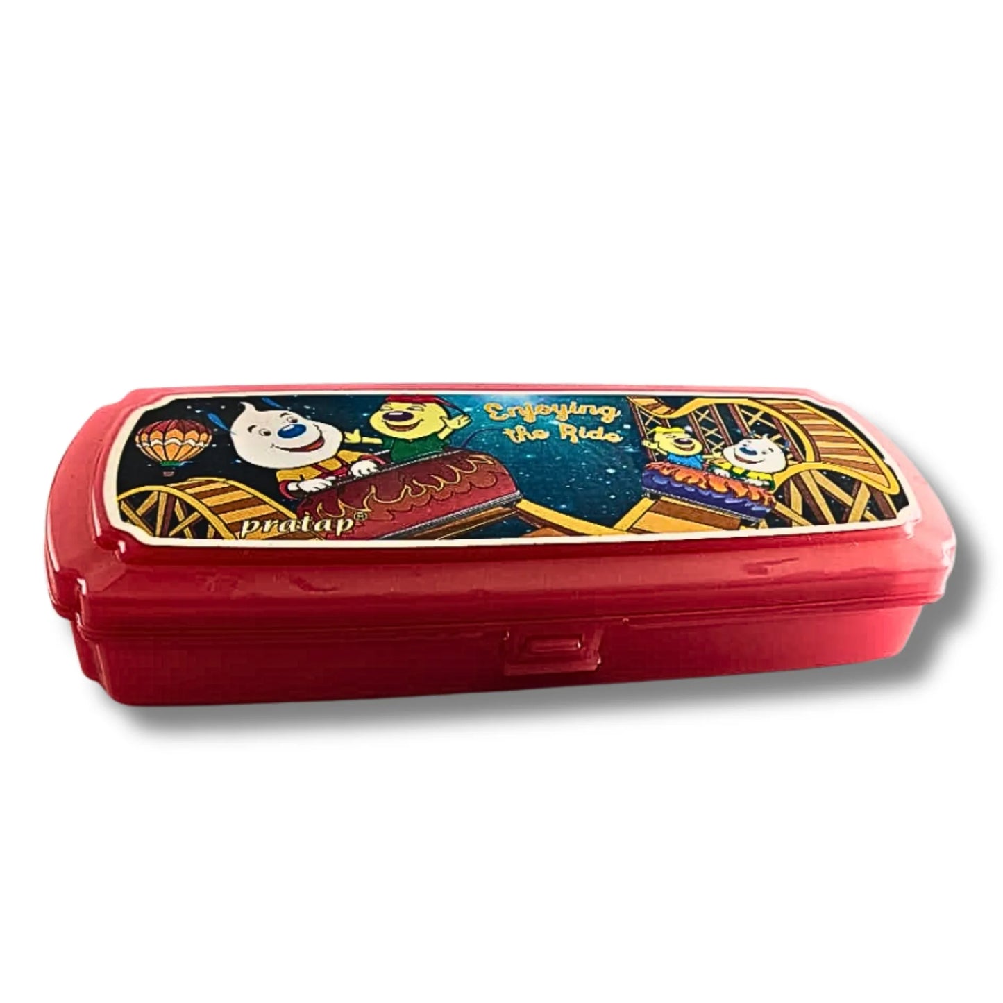 Kids Cartoon Pencil Box with Whiteboard & Marker | Plastic Multipurpose Pencil Case for School Students | Available in Red & Yellow Colors